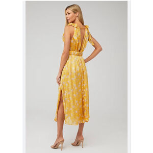Women's Sabina Musayev Yellow Floral Pleated Midi Dress S